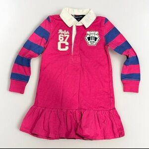 Ralph Lauren Girls Size 4T Dress Stripes Preppy Polo Rugby Long Sleeve Big Logo